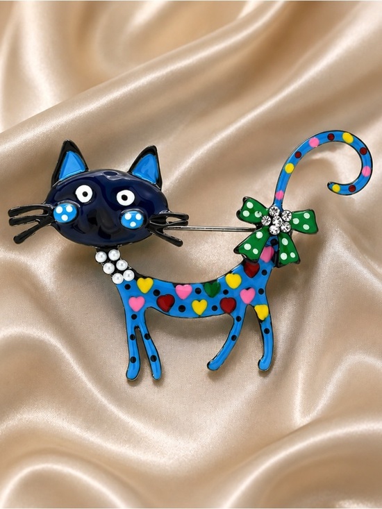 Anthropologie Jewelry - Whimsical Artistic Blue Cat Brooch